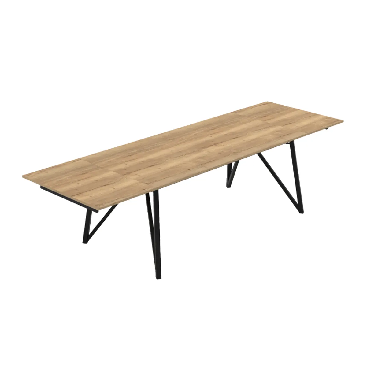Claire - Table design extensible en mélaminé imitation chêne naturel avec pieds en métal noir — vue 5