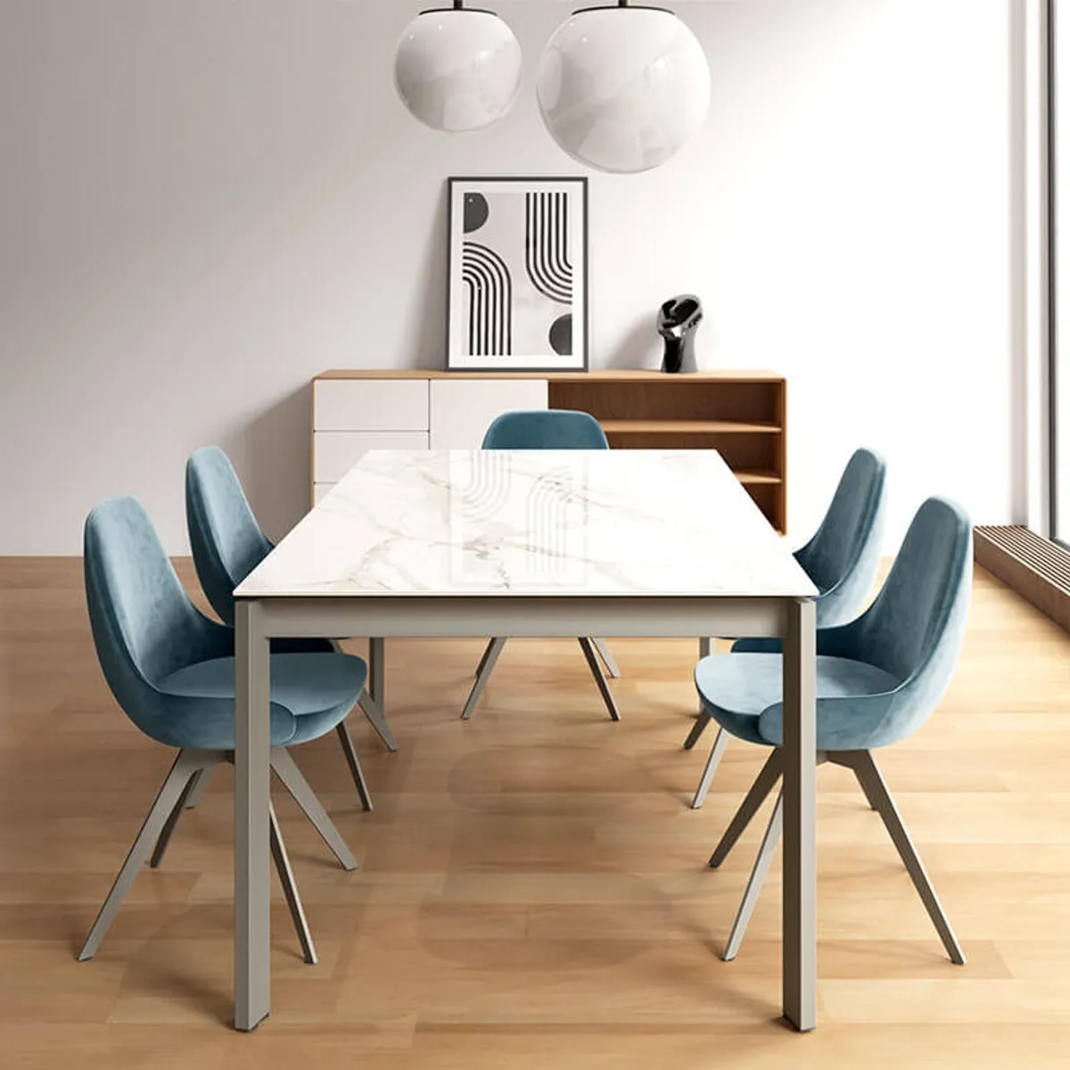 Lotus - Table contemporaine en Dekton avec pieds en métal