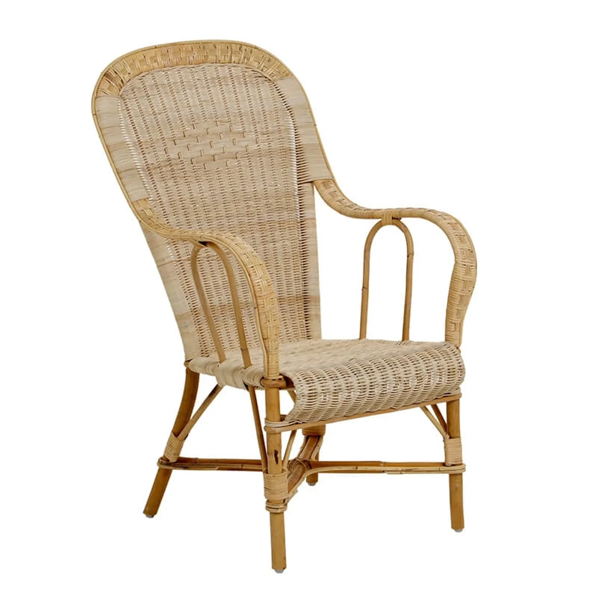 Grand père Marcel - Fauteuil dossier haut en rotin vintage