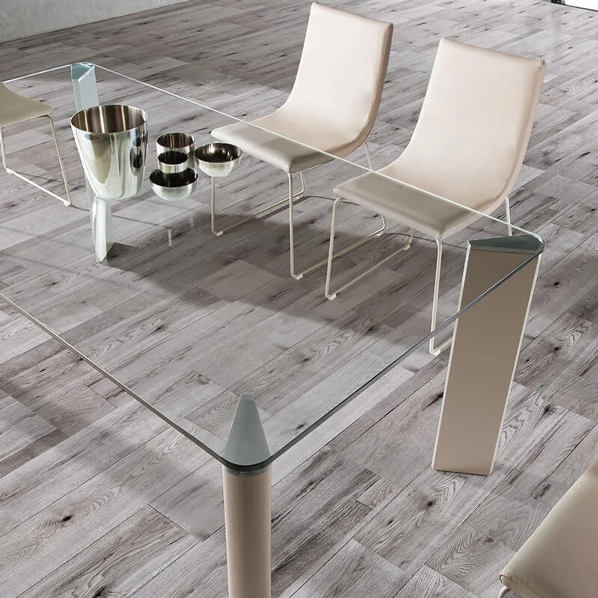 Play - Table de repas rectangle en verre avec pieds en acier moderne — vue 3