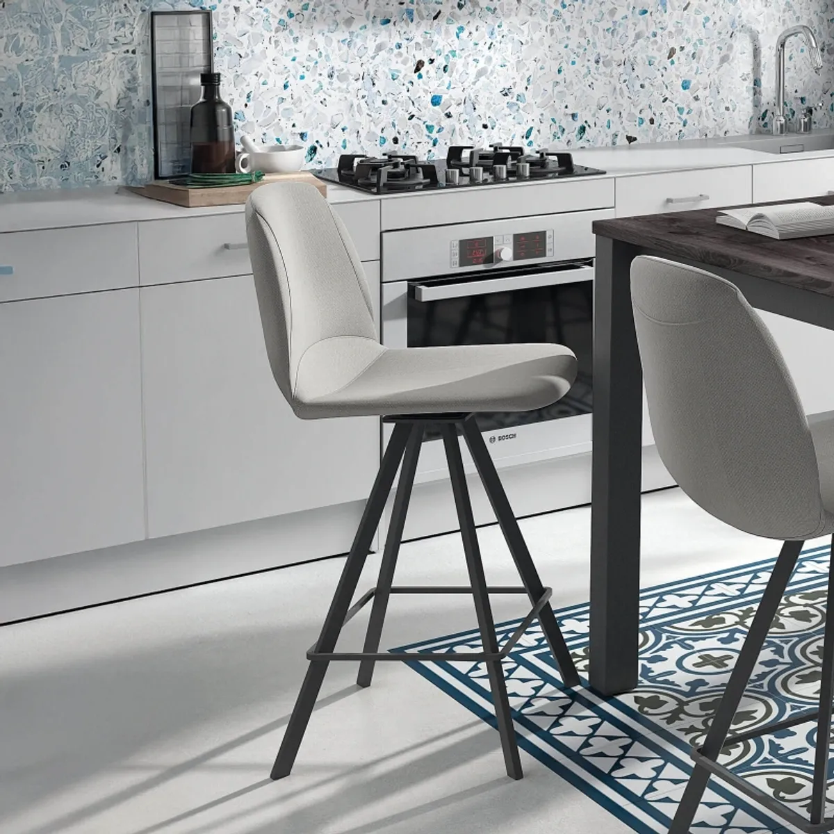 Girona - Tabouret snack pivotant moderne en simili