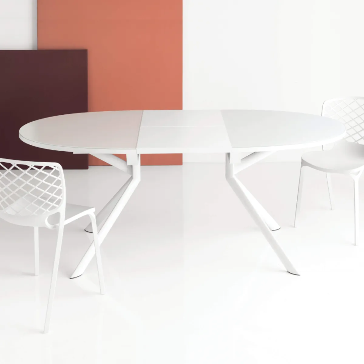 Giove - Table ronde extensible en verre blanc