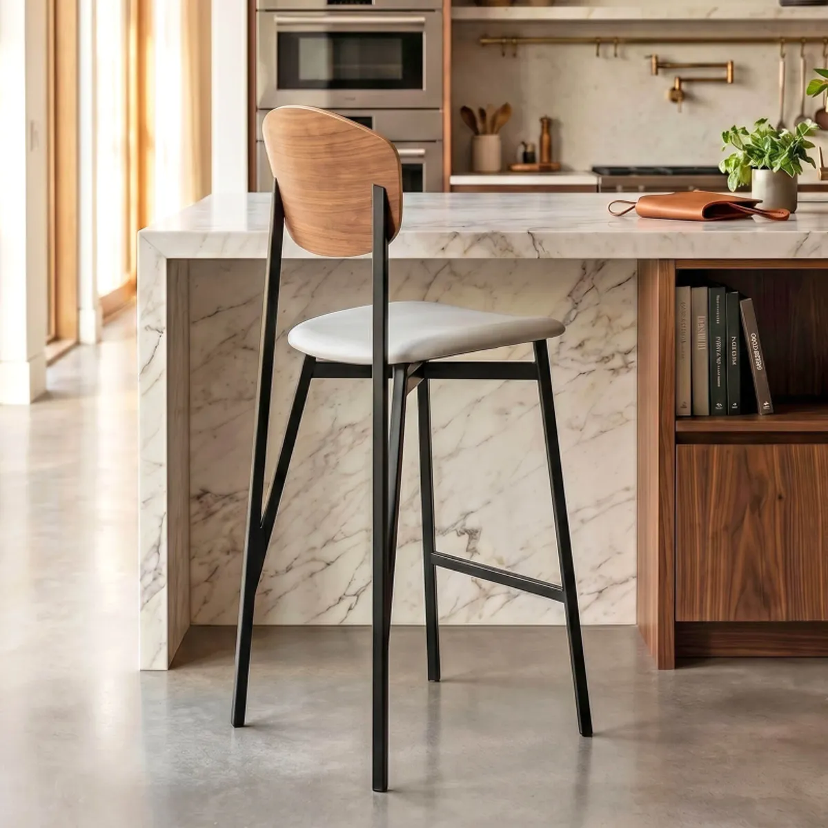 Artémis Carrier® - Tabouret snack design français assise en simili dossier bois et pieds en métal — vue 4