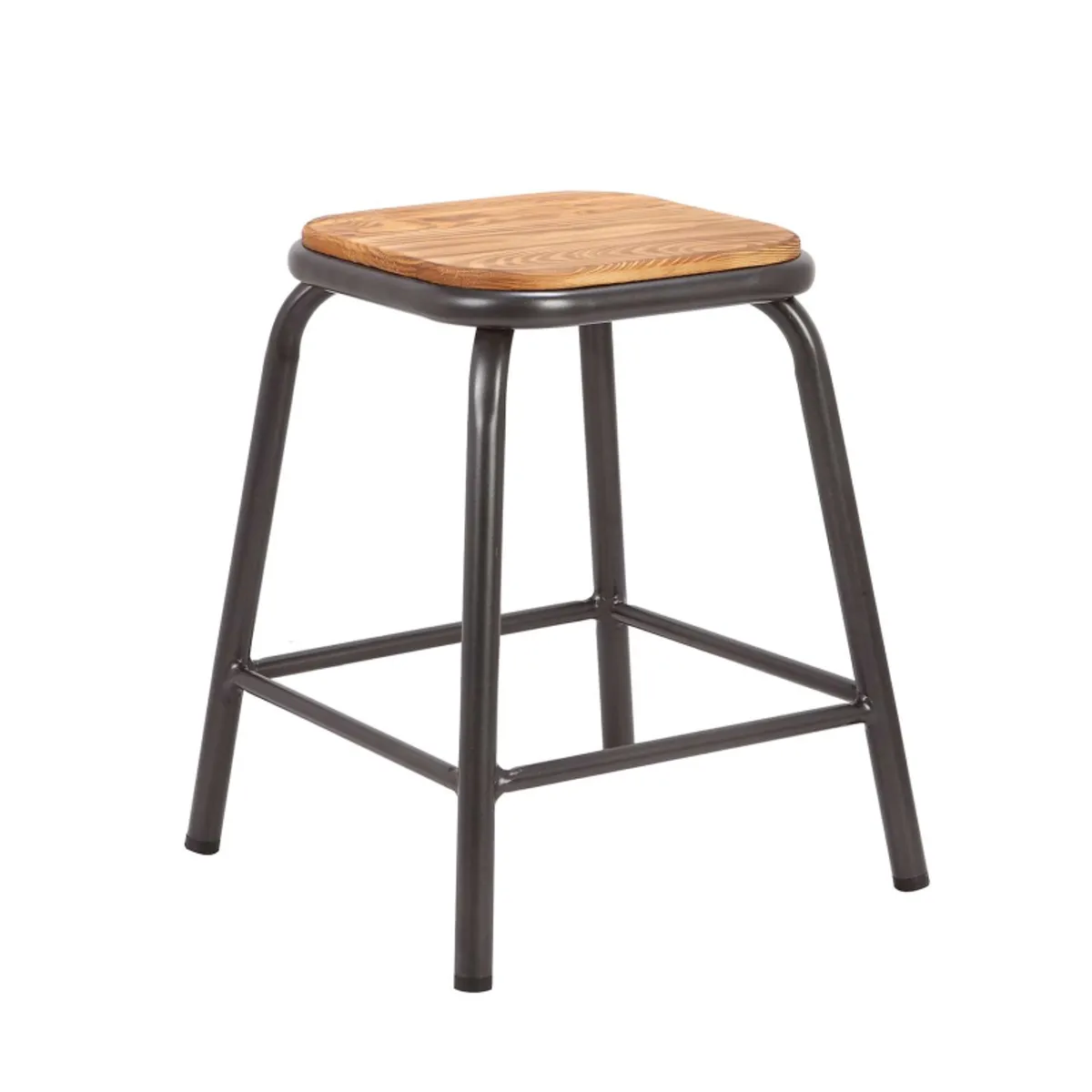Matis - Tabouret bas industriel en métal assise bois