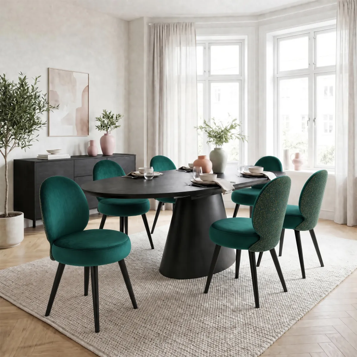 Ella - Table design ovale extensible avec pied central