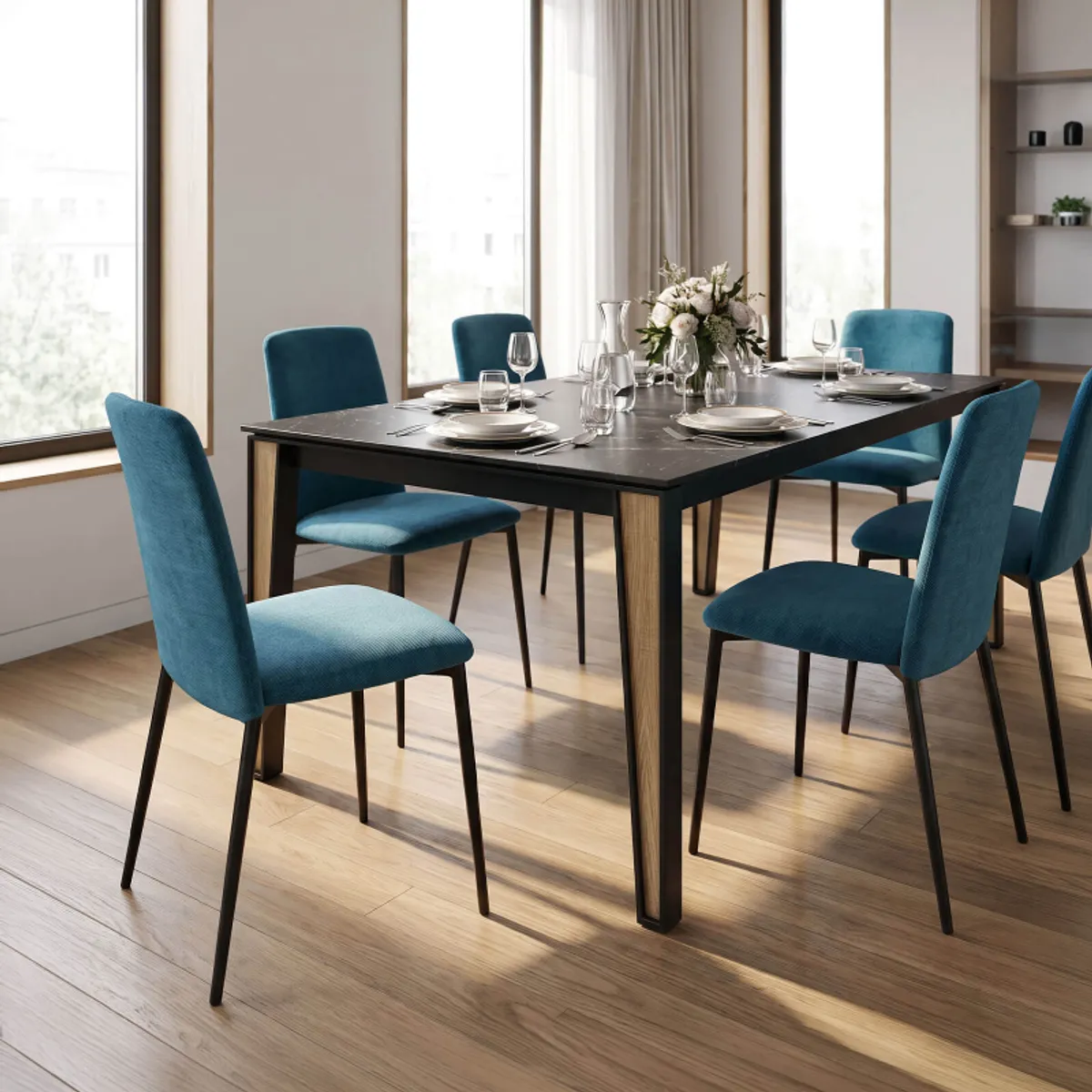 Joy - Chaise de salle à manger contemporaine en tissu et pieds en métal — vue 4
