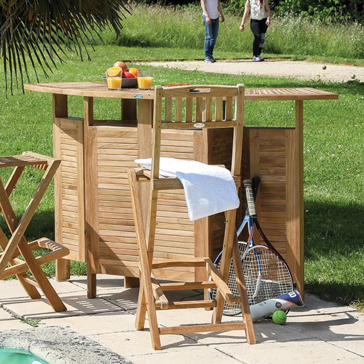 Menhir - Bar de jardin avec rangement pliable en teck massif