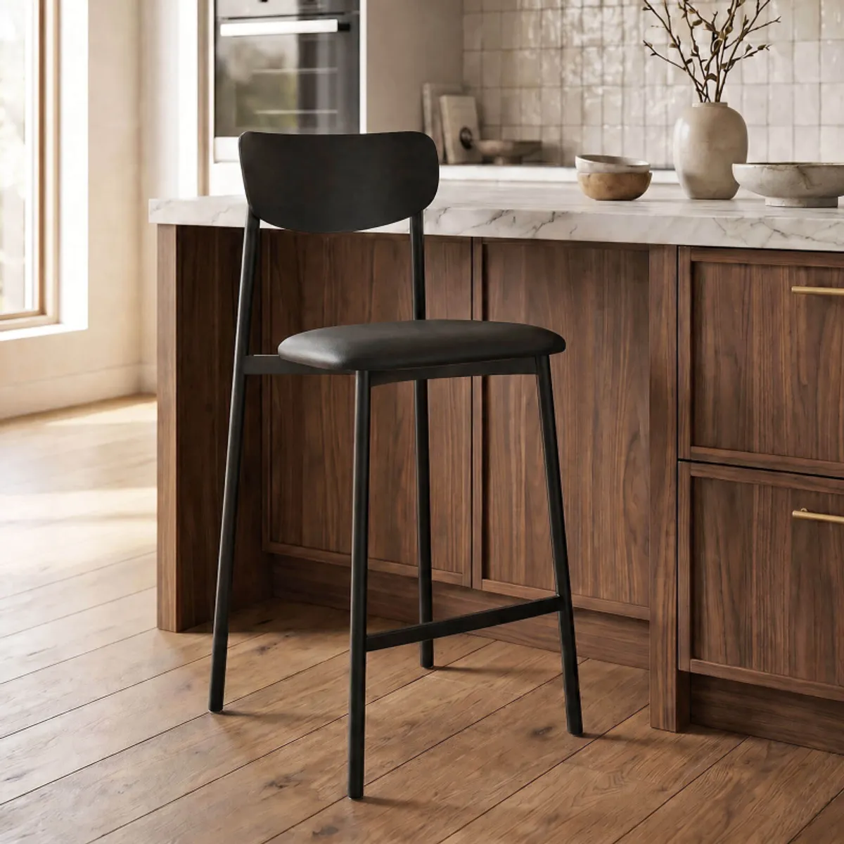 Colette Carrier® - Tabouret snack français en métal avec assise en simili rembourrée