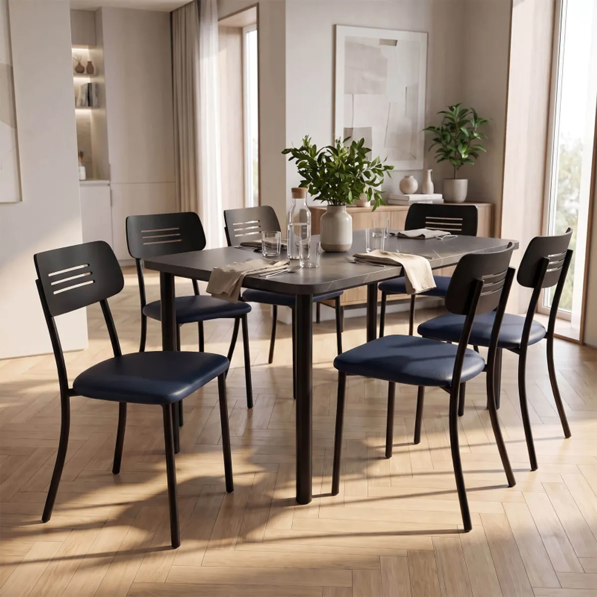 Miro 2 - Chaise de cuisine en simili rembourrée avec pieds et dossier strié en métal — vue 4