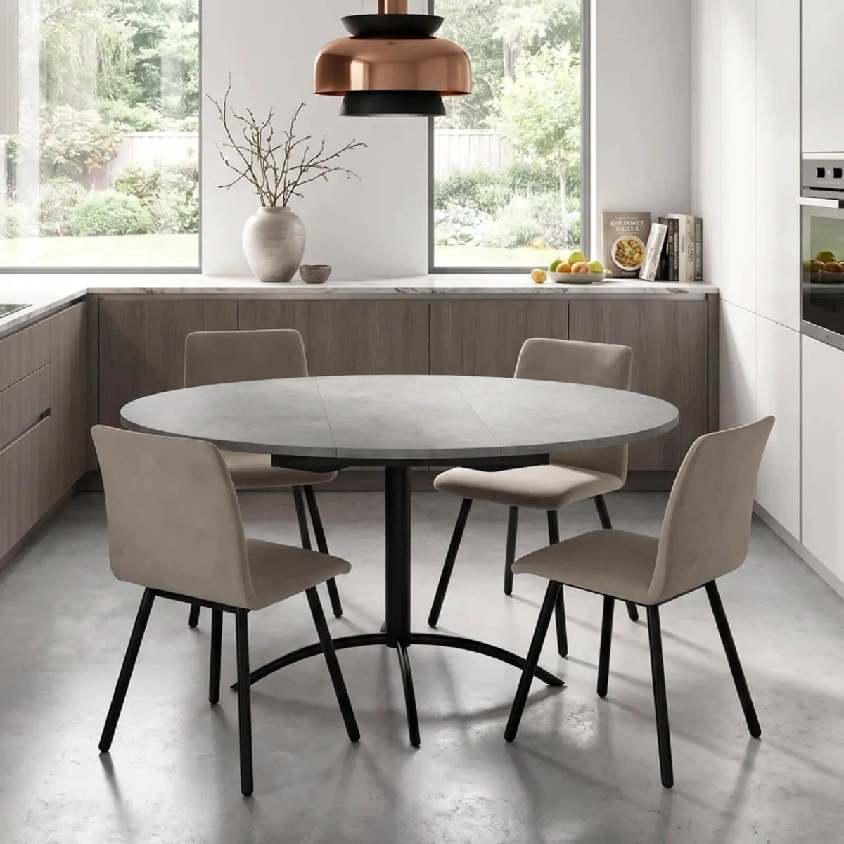 Laser - Table de cuisine ronde en stratifié extensible