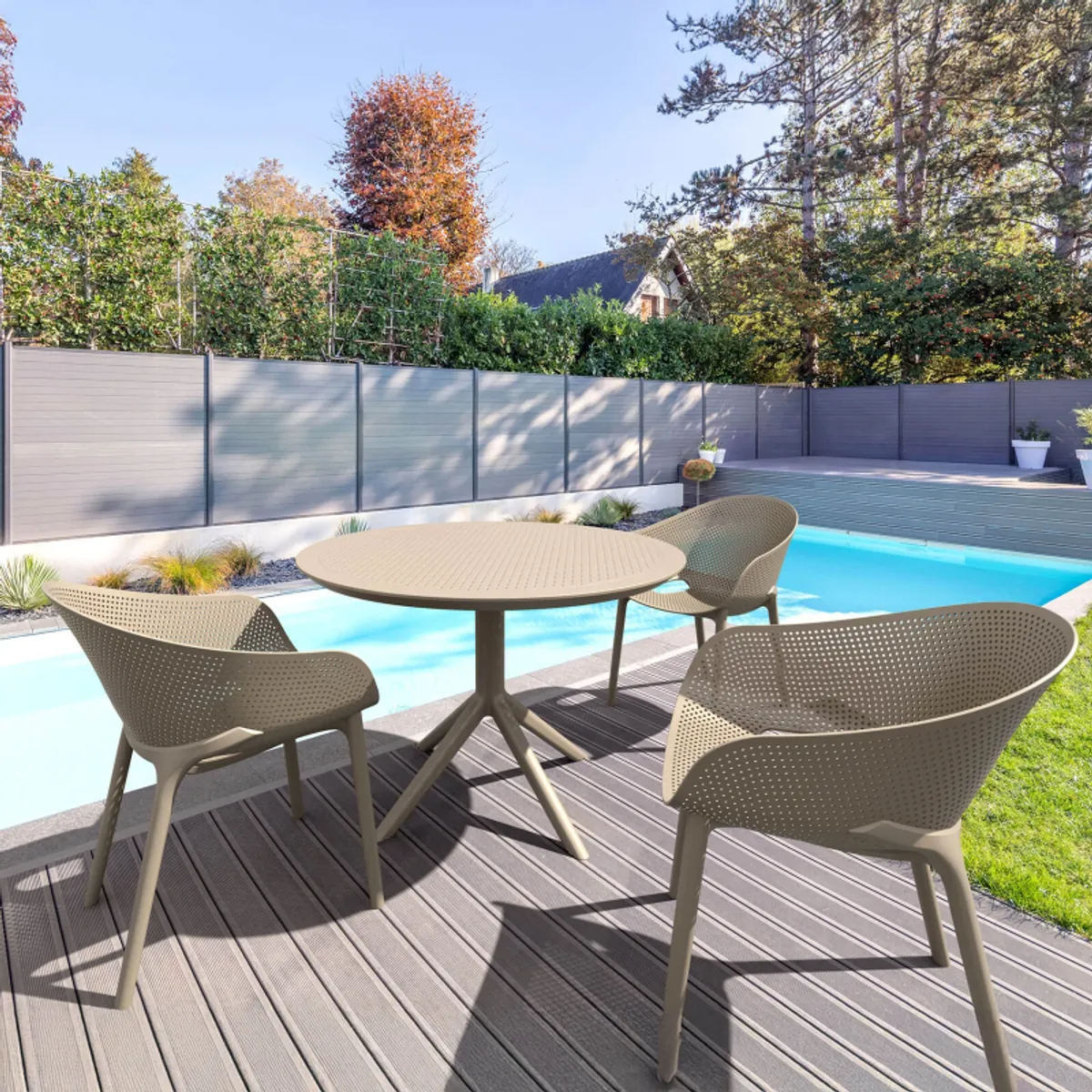 Sky Pro - Fauteuil de jardin moderne empilable coque microperforée en polypropylène — vue 5