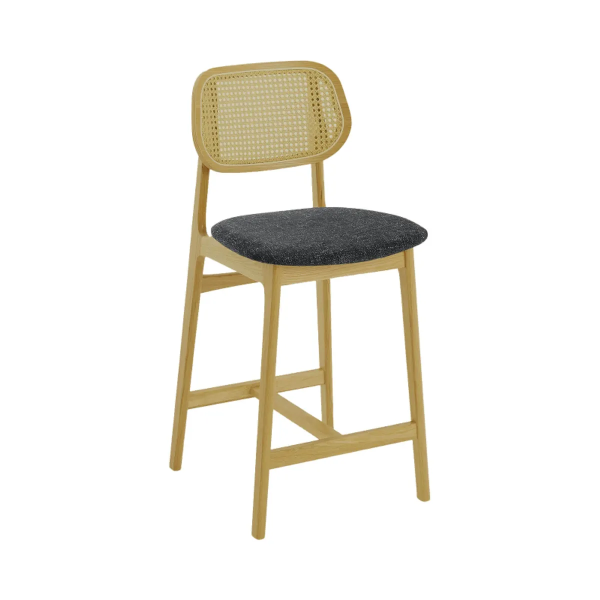 Augustin - Tabouret snack avec dossier en cannage et assise en tissu — vue 3