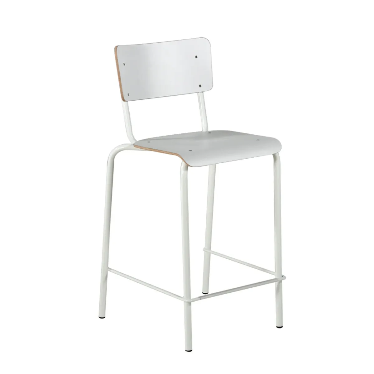 Collège - Tabouret snack vintage avec dossier en bois et métal — vue 3