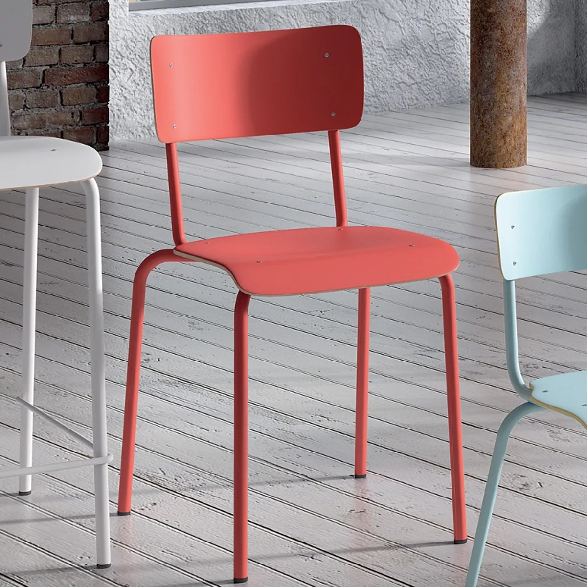 Collège - Chaise d'écolier vintage en métal et bois