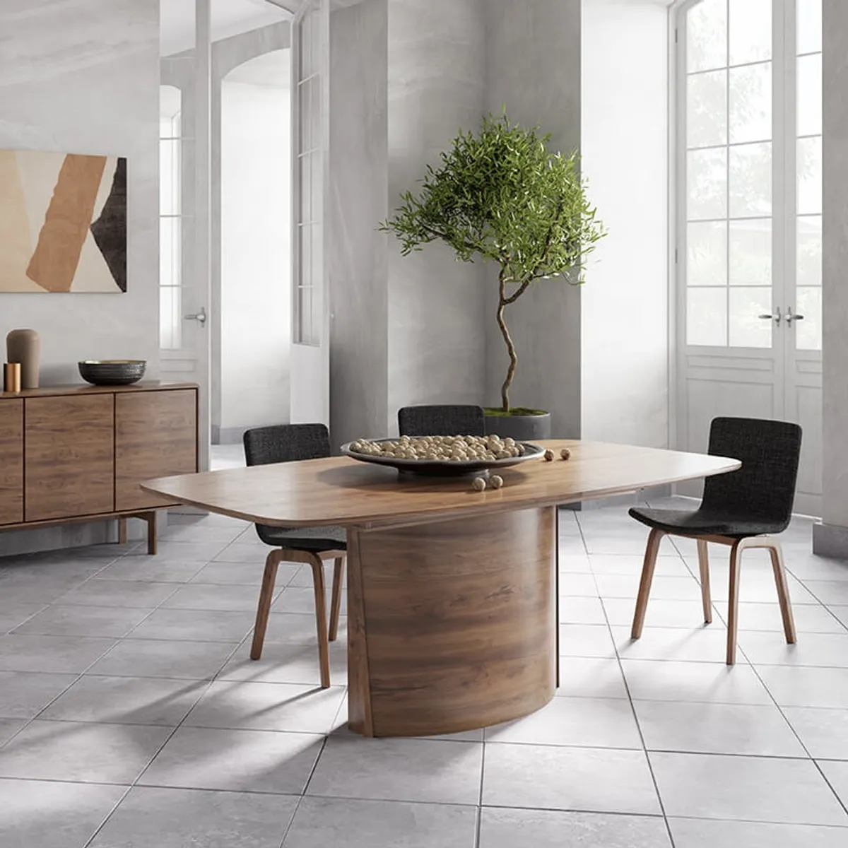 SM116/117 - Table extensible en bois style scandinave avec pied central