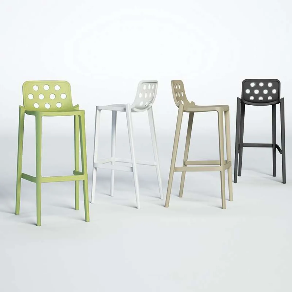 Isidoro - Tabouret de bar d'extérieur moderne empilable avec dossier ronds ajourés — vue 3