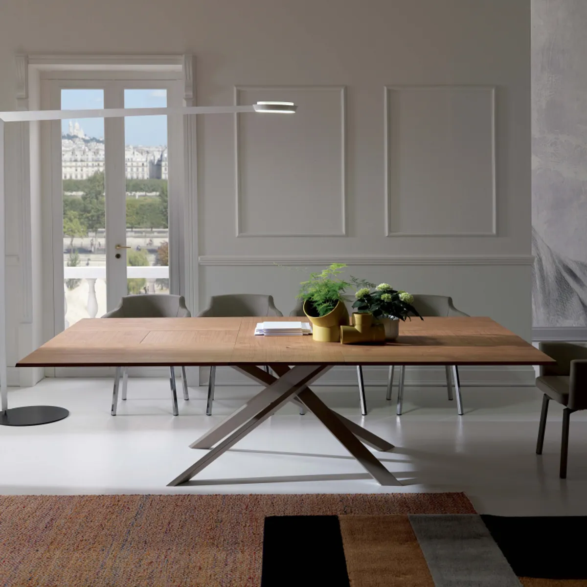 4x4 - Table design extensible rectangulaire en bois et métal