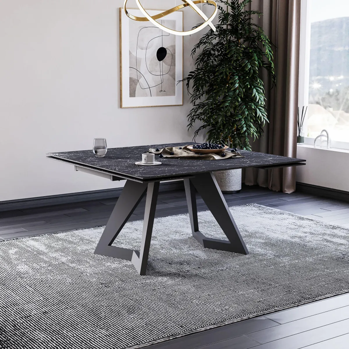 Hector - Table carrée extensible en céramique design avec pieds en métal — vue 4