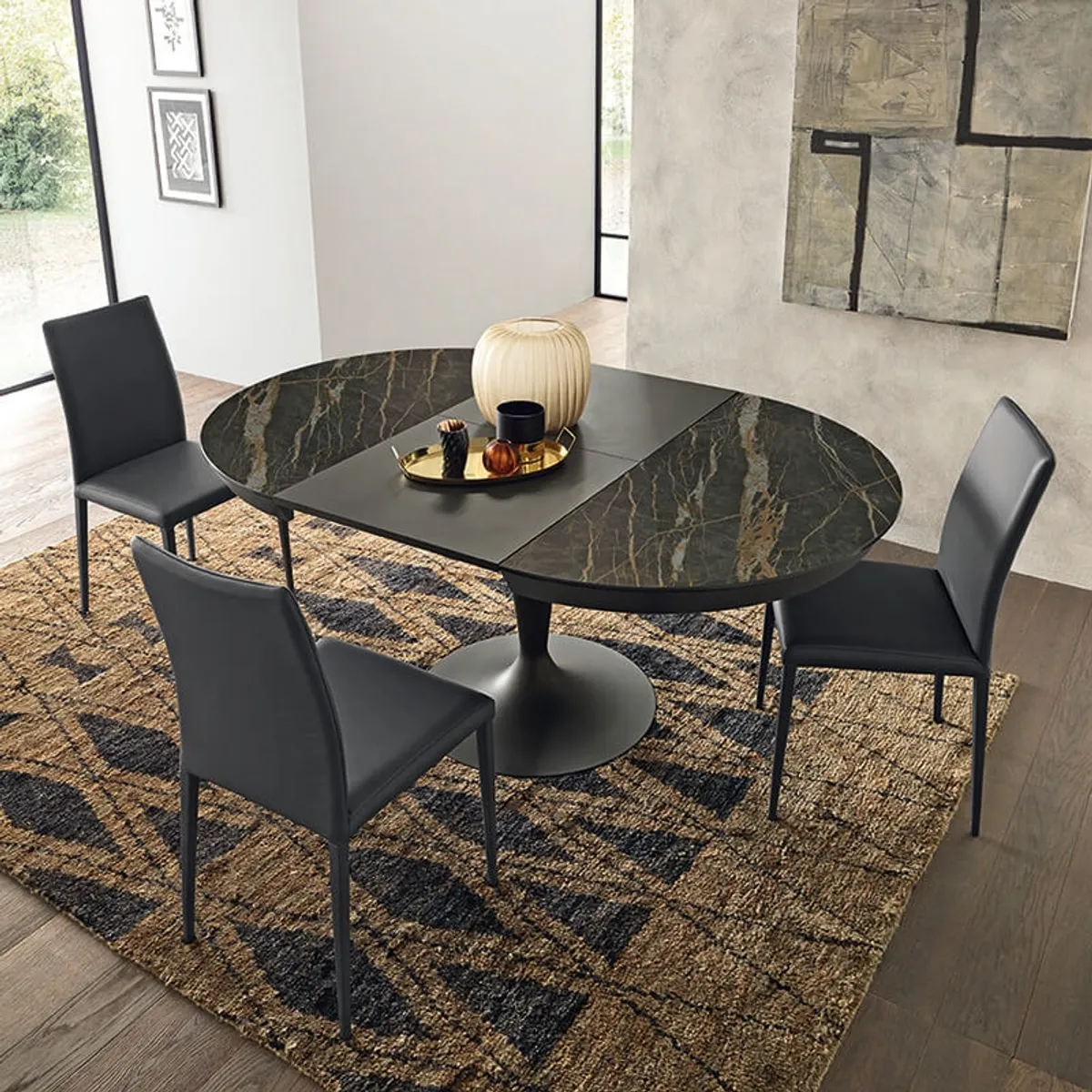 Sun - Table ronde en céramique extensible pied tulipe