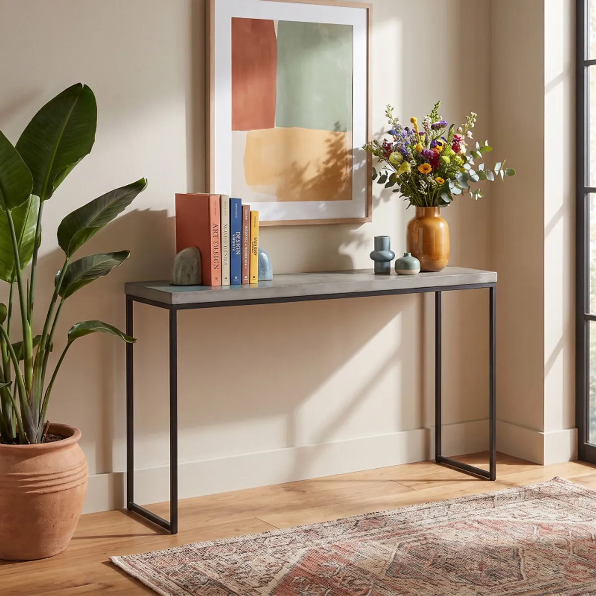 Eternelle - Console design industriel en béton ciré pieds forme traîneau