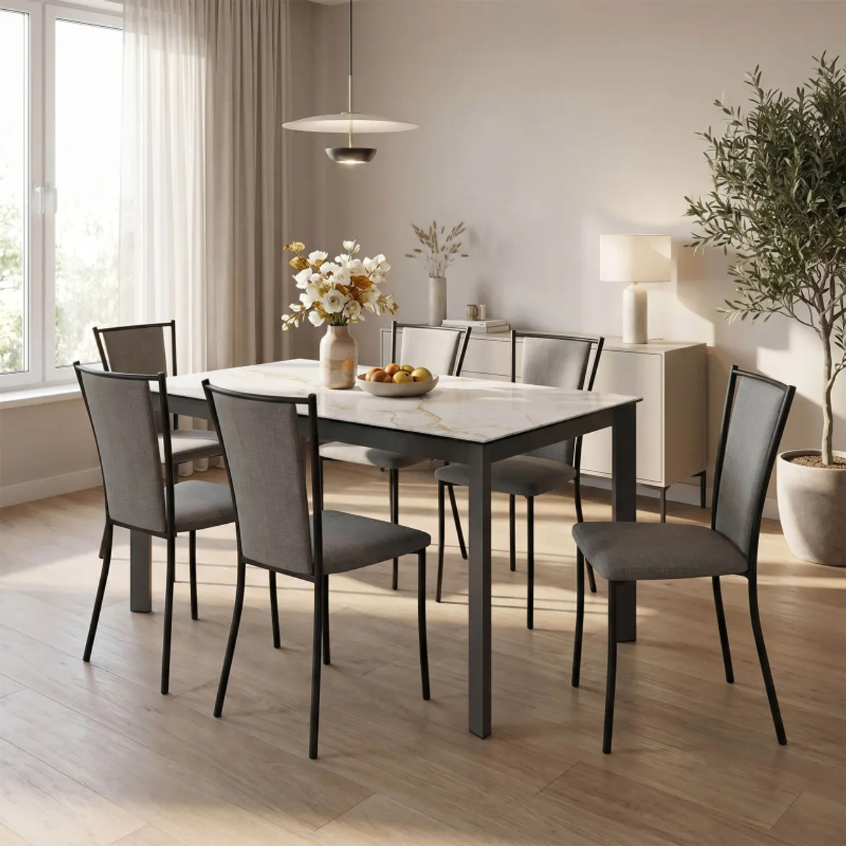 Reina - Chaise en tissu de style contemporain fabriquée en Belgique — vue 4