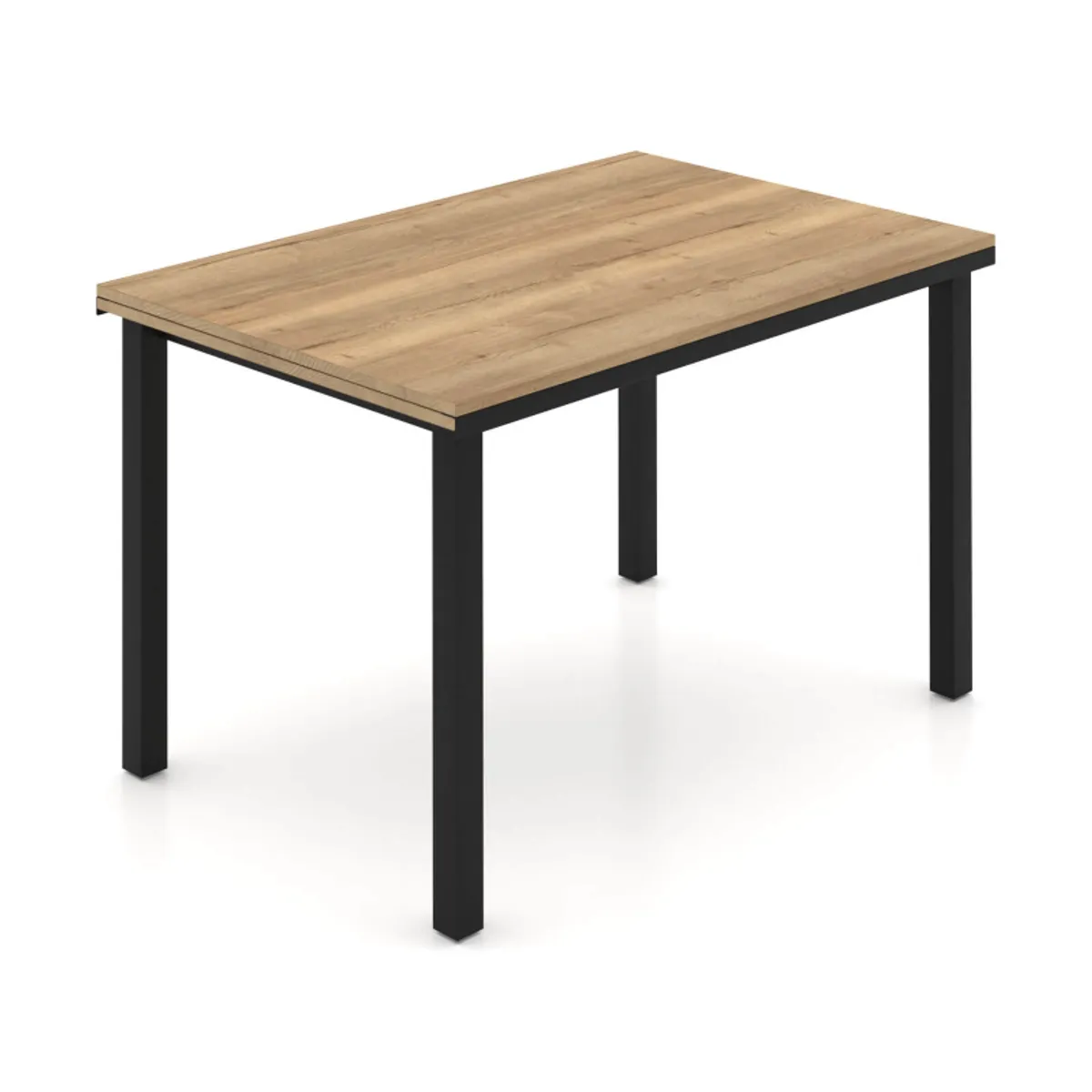 Valentina - Table de cuisine extensible en mélaminé chêne naturel avec pieds en métal noir — vue 3