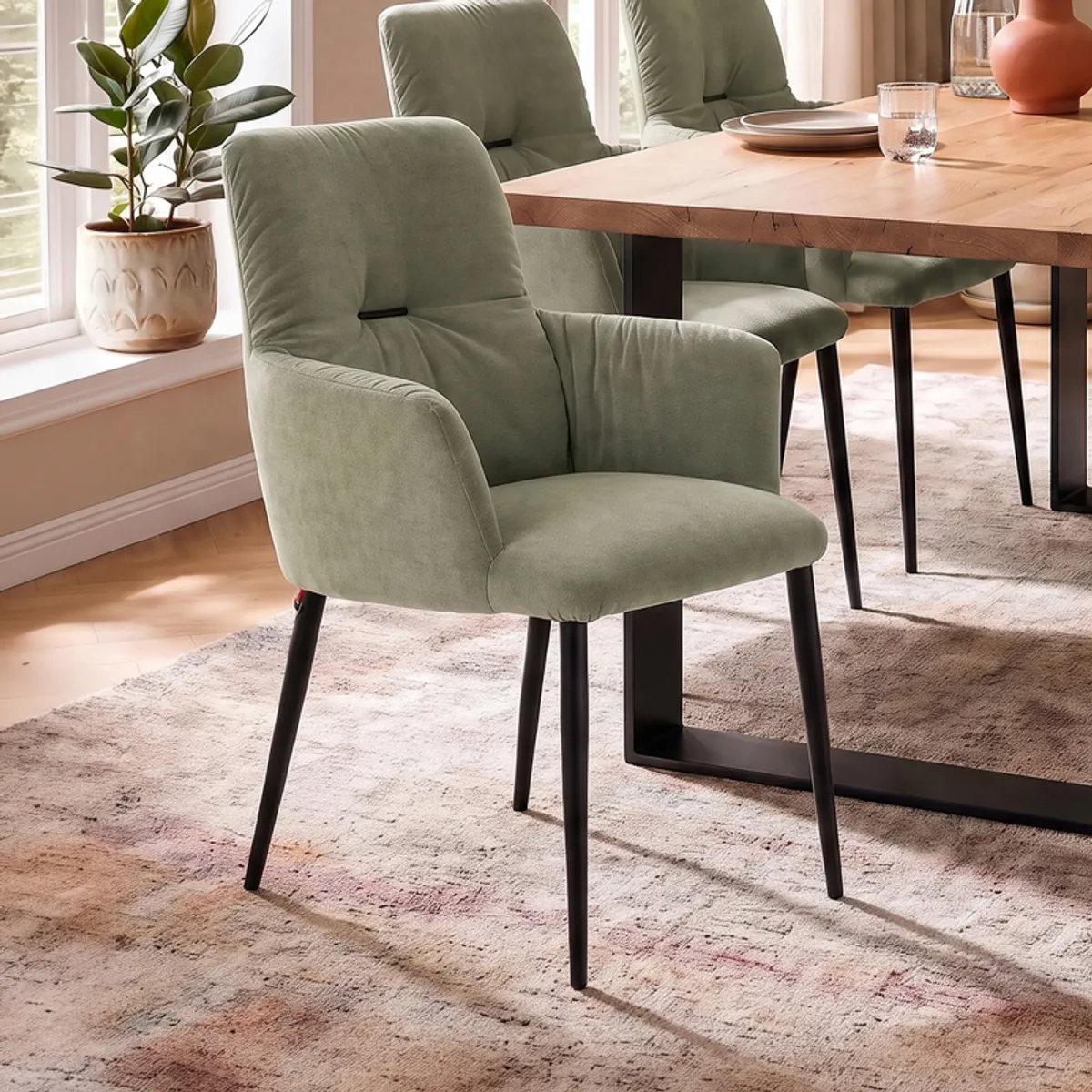 Aura Mobitec® - Chaise avec accoudoirs moderne tissu et pieds en métal