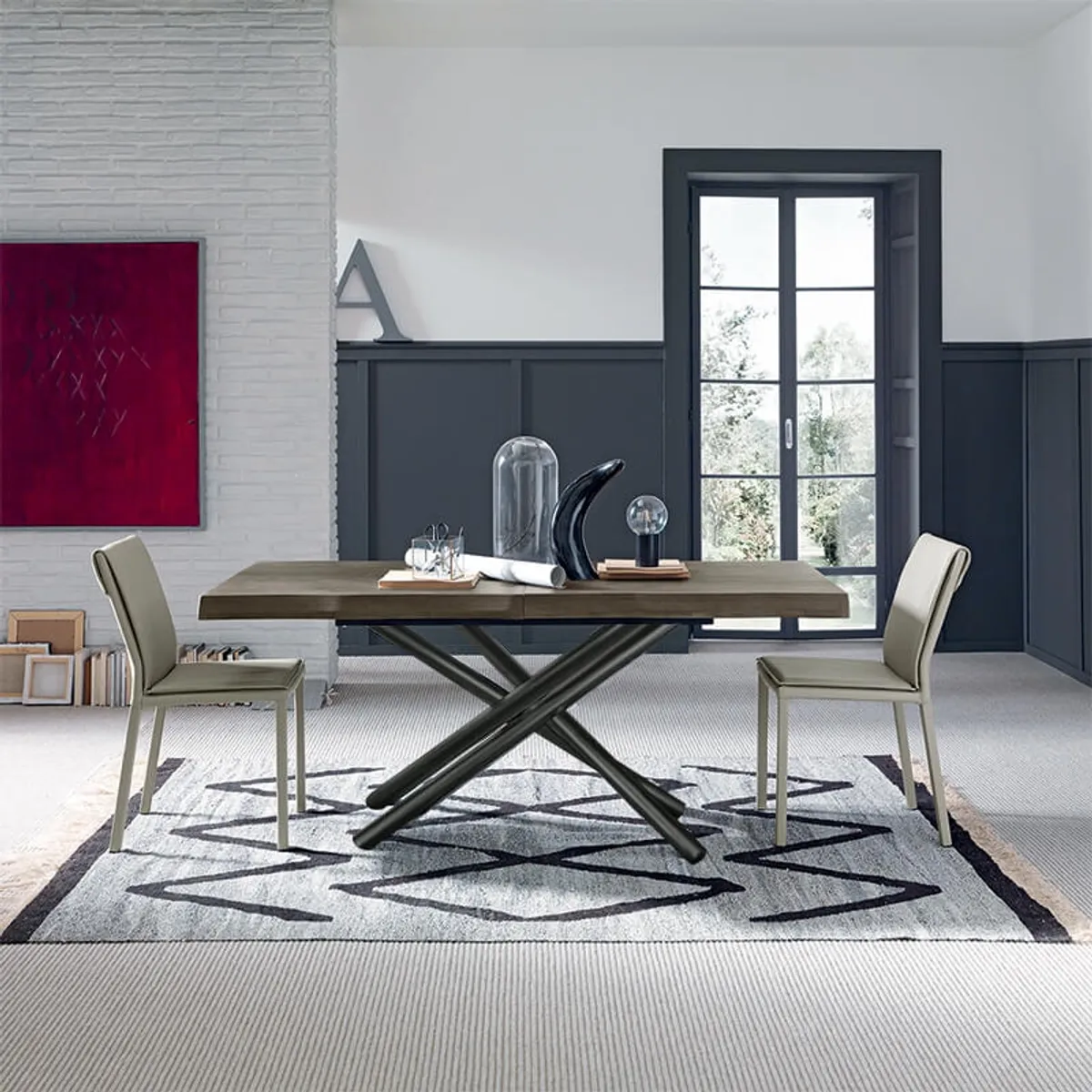 Fahrenheit - Table extensible design italien rectangulaire avec pied mikado — vue 4