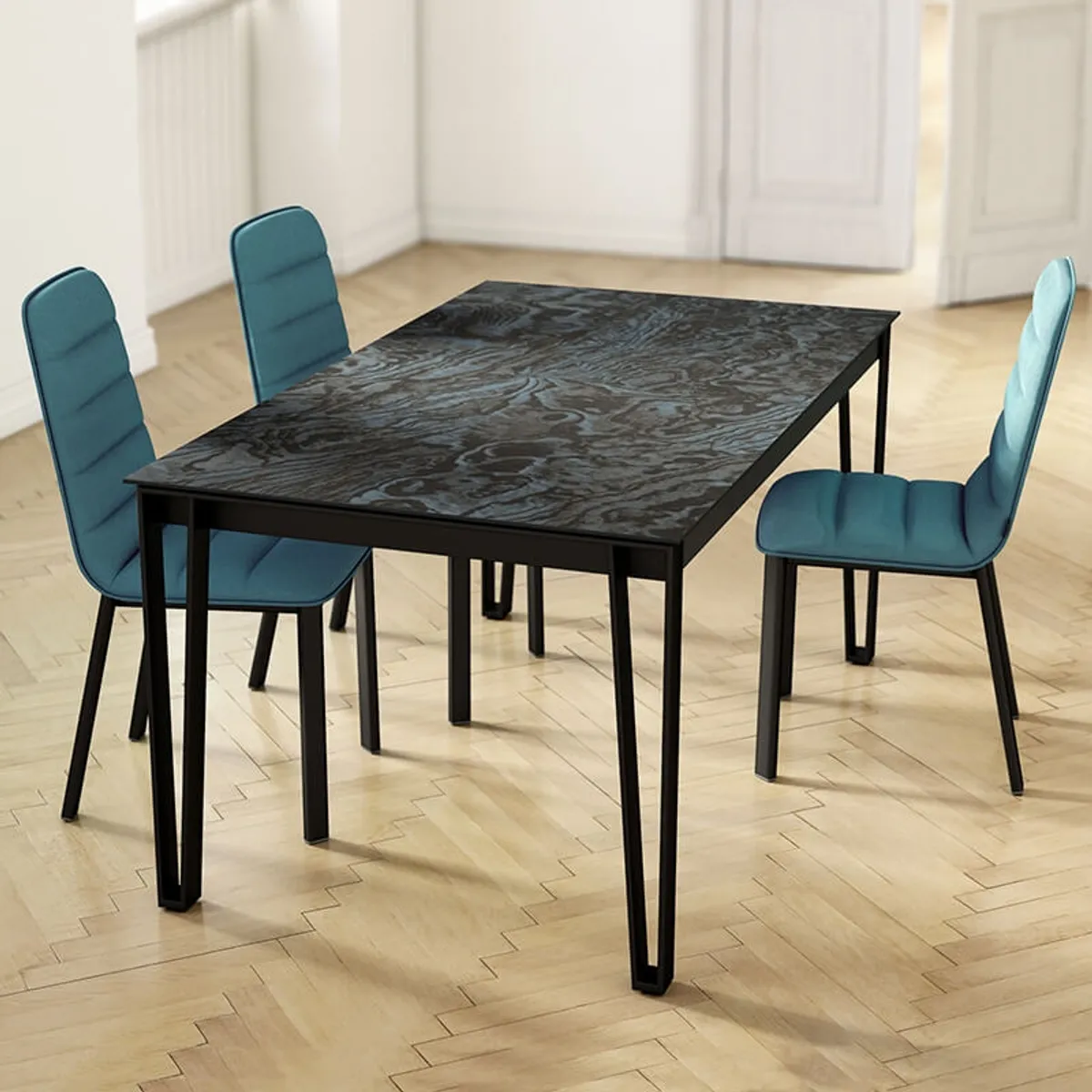 London - Table design en Dekton avec pieds épingle en métal — vue 3