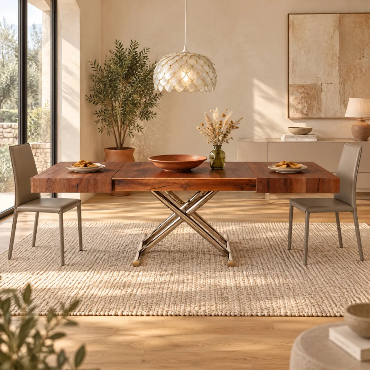 Ulisse - Table relevable extensible pour petit espace en bois — vue 4