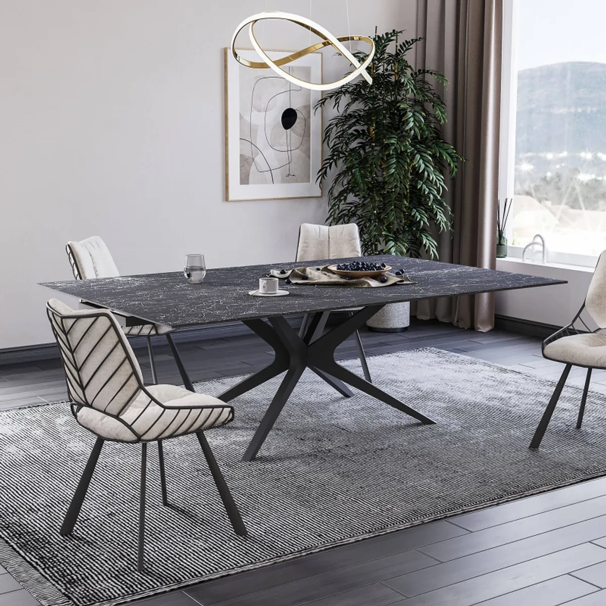 Hector - Table carrée extensible en céramique design avec pieds en métal — vue 3