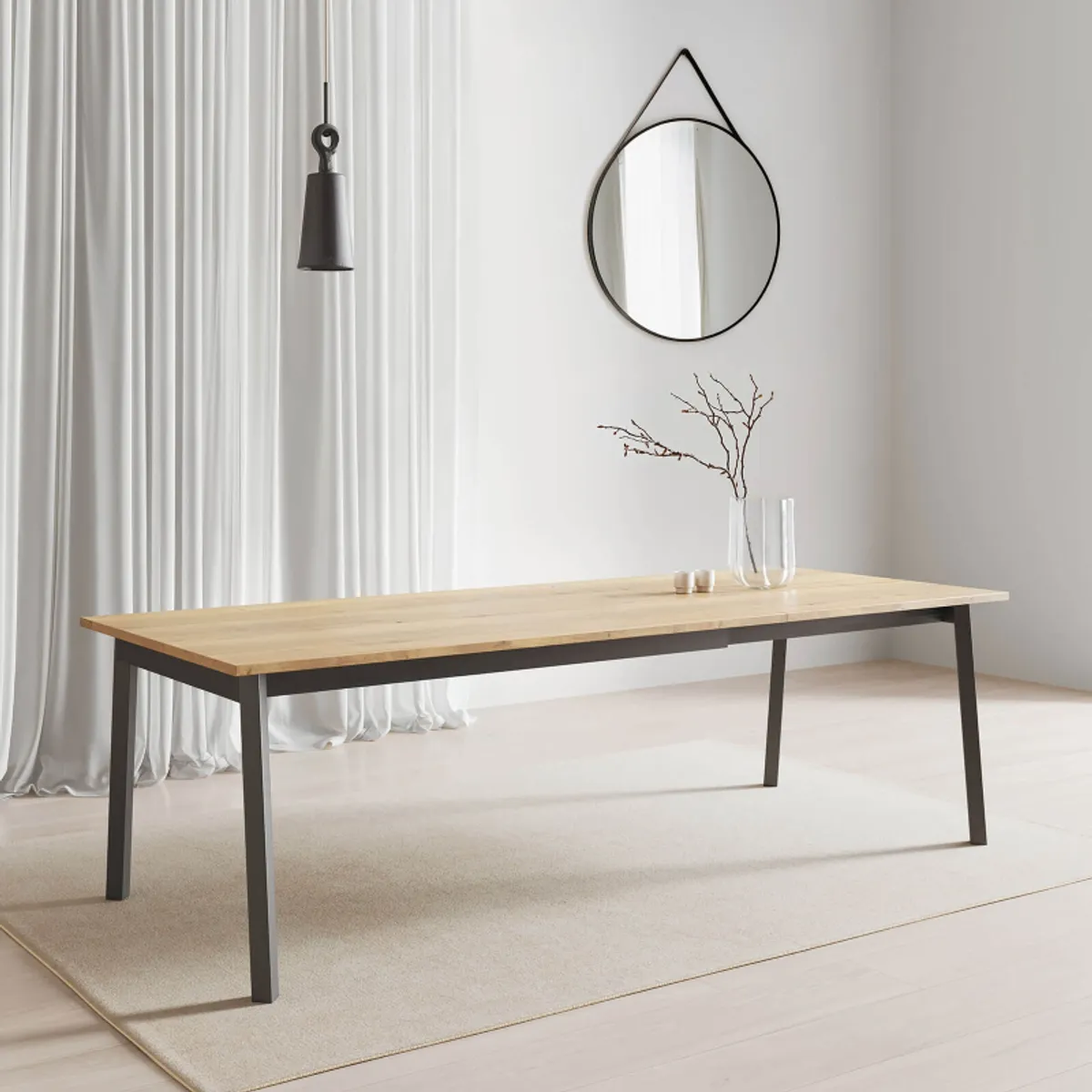 Bérénice - Table extensible en mélaminé chêne naturel avec pieds en métal noir — vue 4