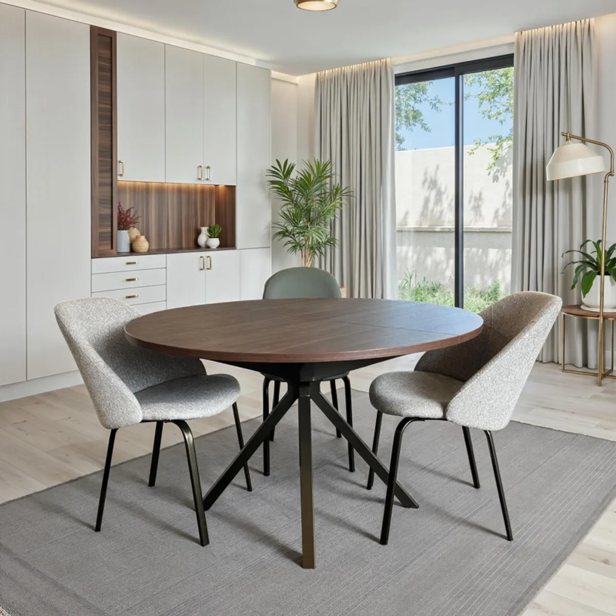 Onyx - Table ronde moderne extensible en stratifié avec pied central design