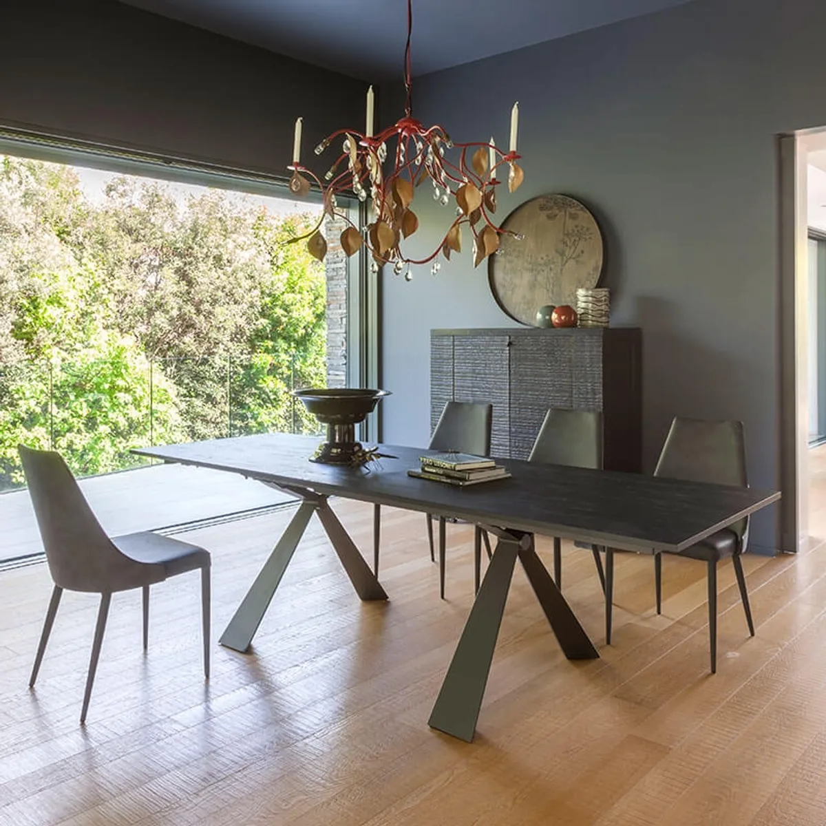 Delta - Table design italienne extensible en mélaminé et pieds en X — vue 5