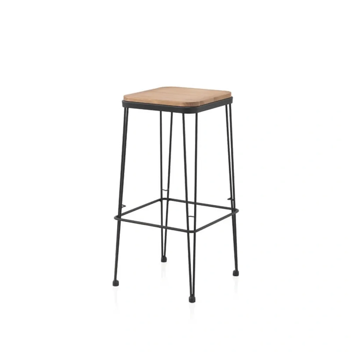 Riopar - Tabouret haut assise bois pieds métal style industriel