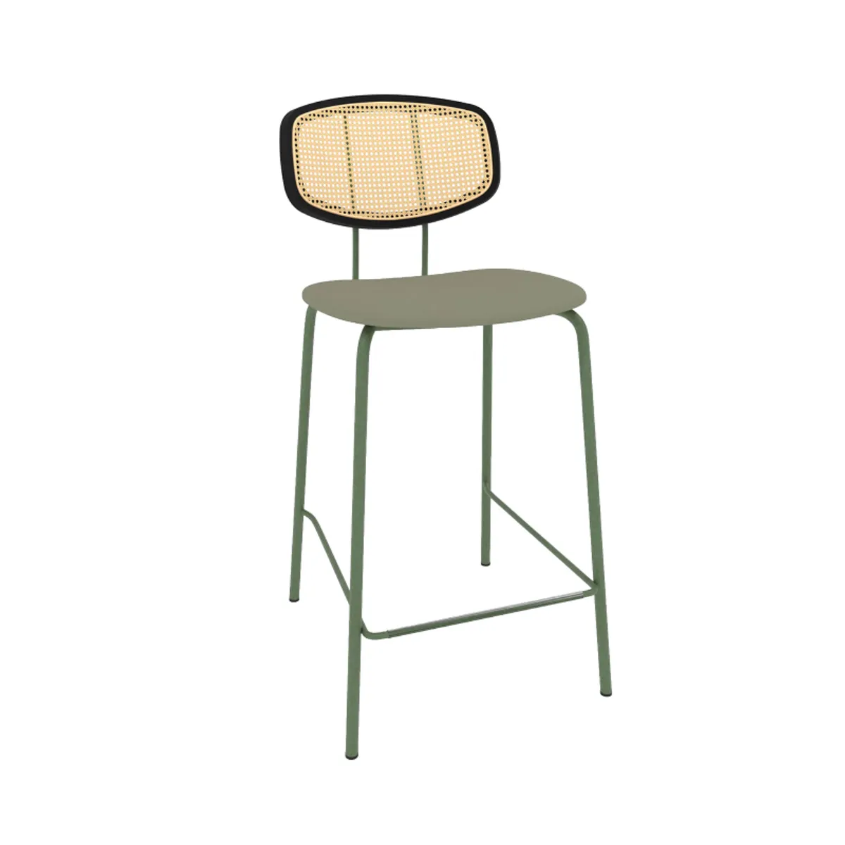 Ritmo - Tabouret snack rétro avec dossier cannage rotin et assise en simili
