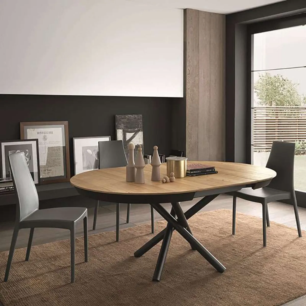 Fahrenheit - Table design extensible ronde en bois avec pied central forme mikado — vue 3