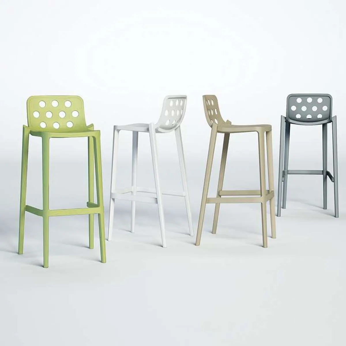 Isidoro - Tabouret snack de jardin moderne empilable avec dossier ronds ajourés