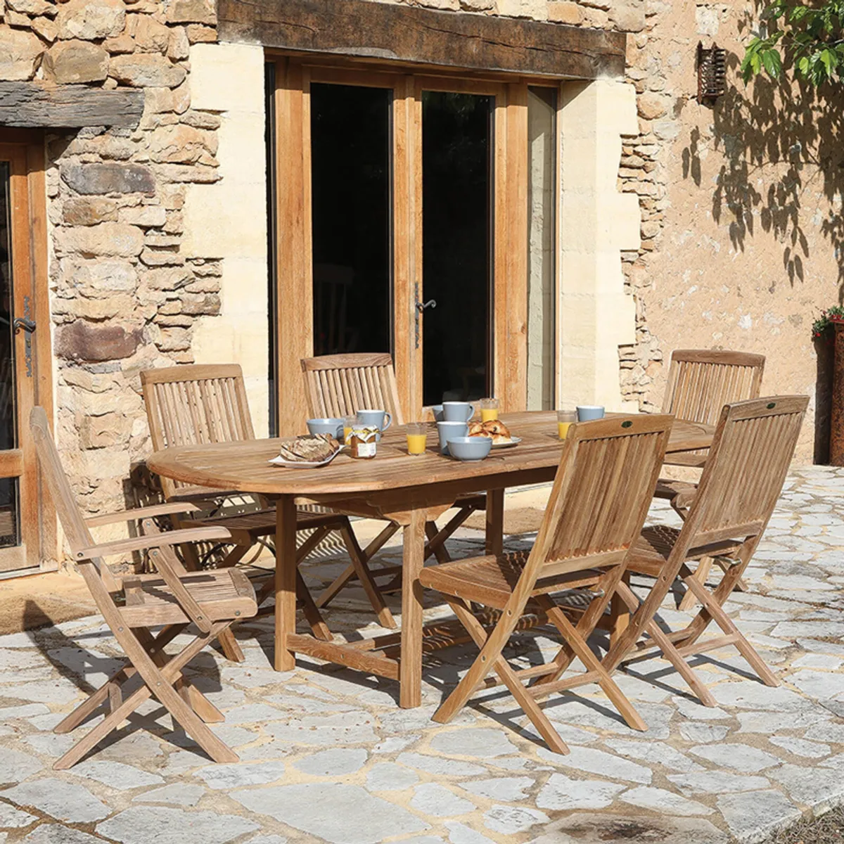 Landry - Table de jardin ovale en teck extensible