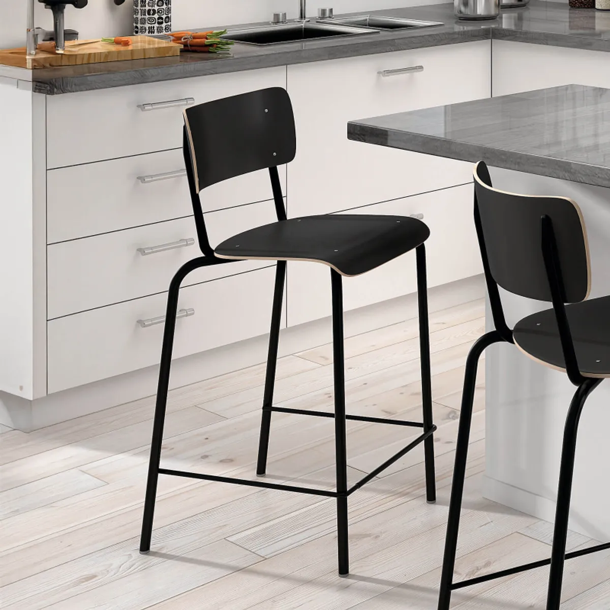 Collège - Tabouret snack vintage avec dossier en bois et métal