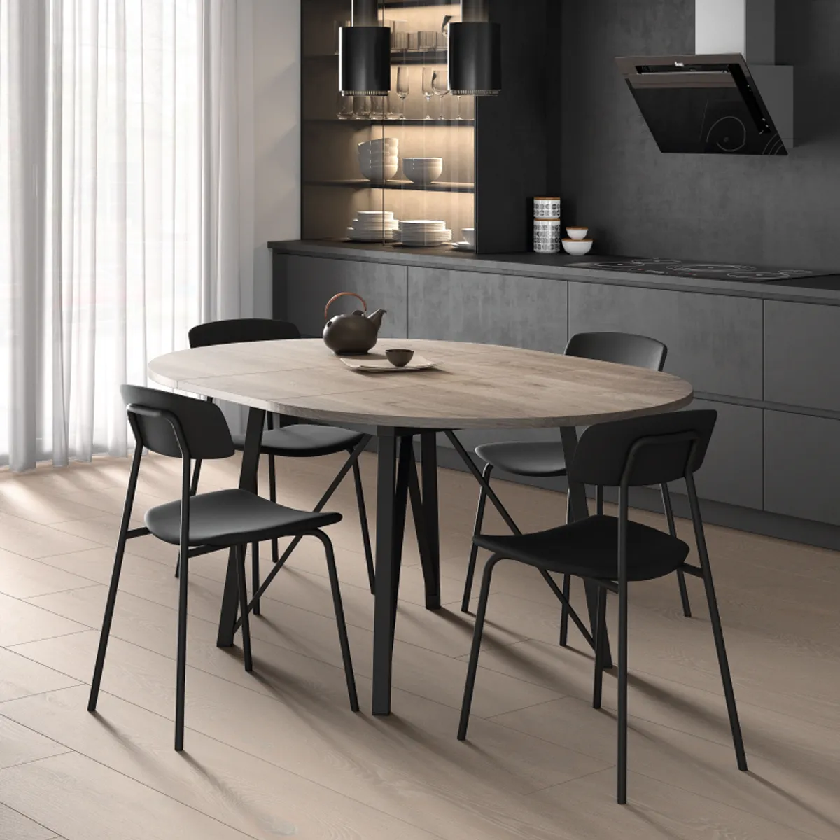 Wacko 2.0 - Table ronde moderne extensible à pieds métalliques