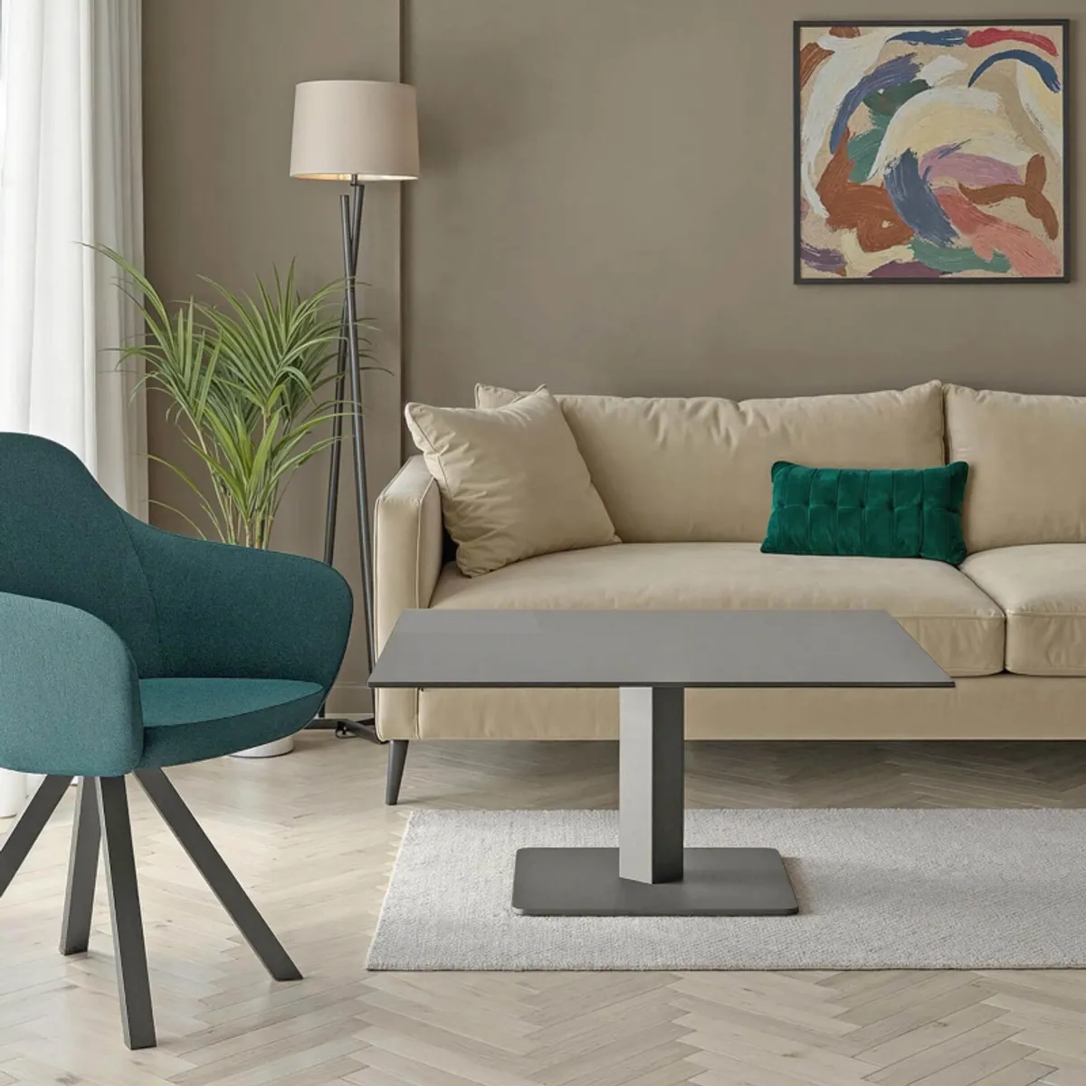Ibero mini - Table basse carrée en verre avec pied central