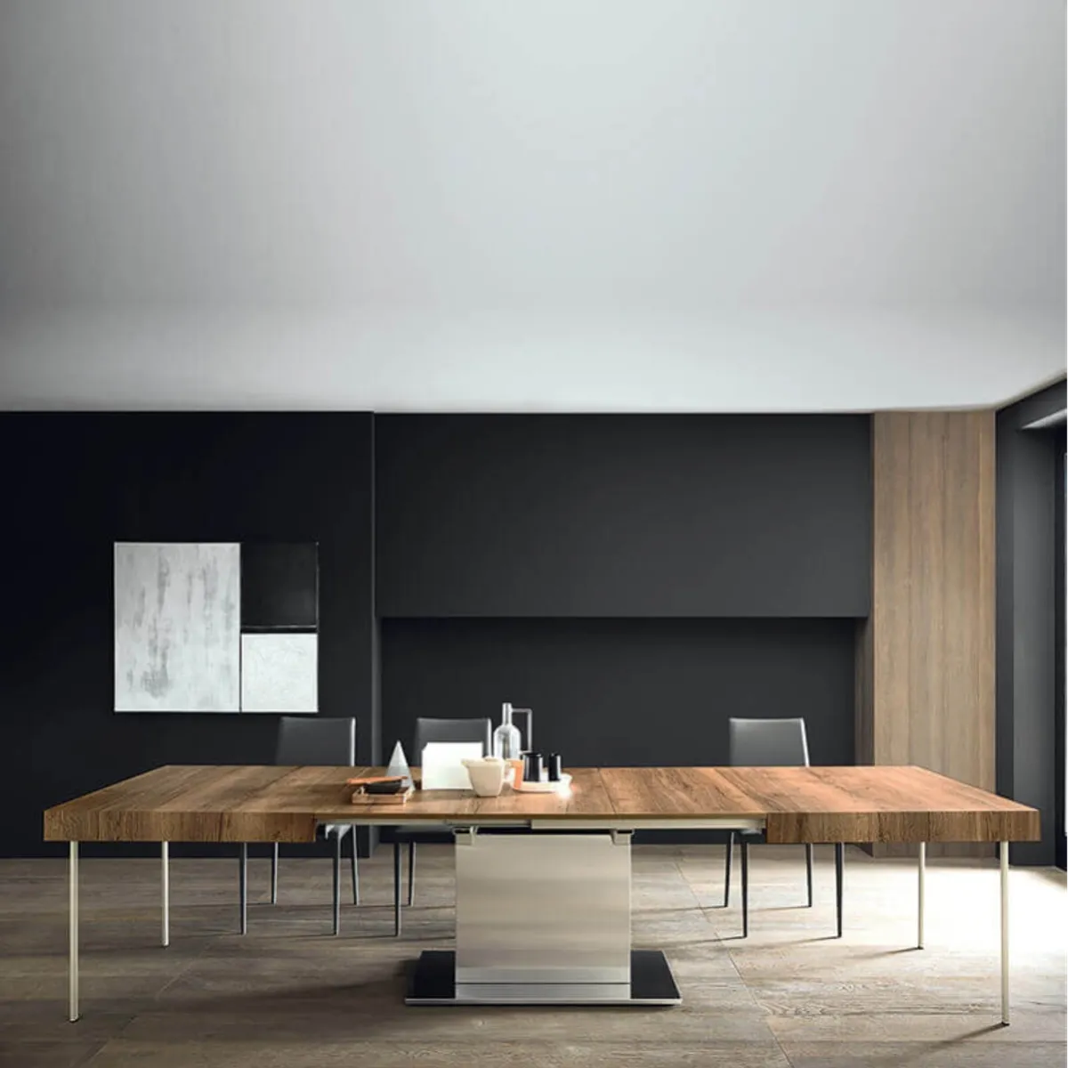 Tower Maxi - Table ultra extensible pied central en métal et plateau en mélaminé — vue 3