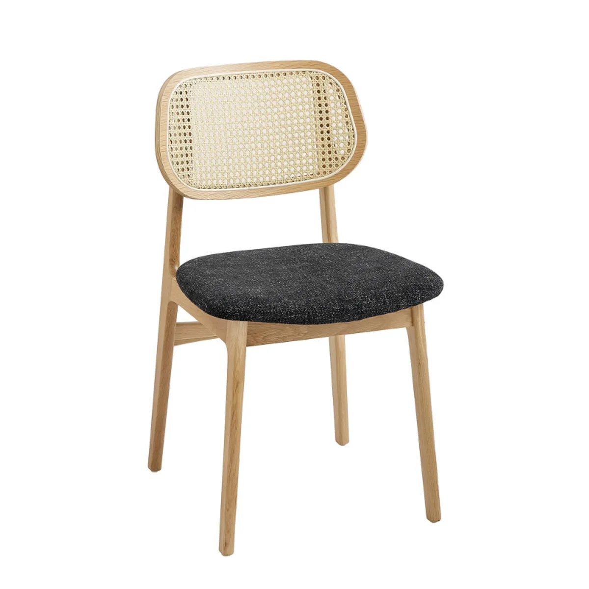 Nina - Chaise en bois avec dossier en cannage et assise tissu — vue 3