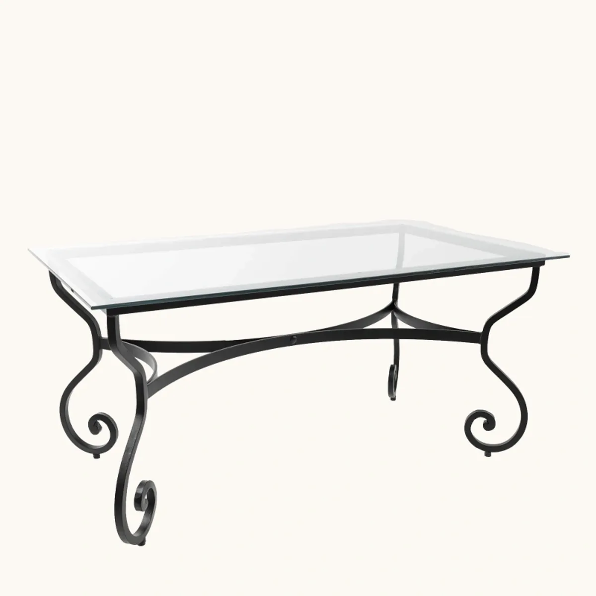 Damasco - Table style provençal plateau verre avec pieds en acier