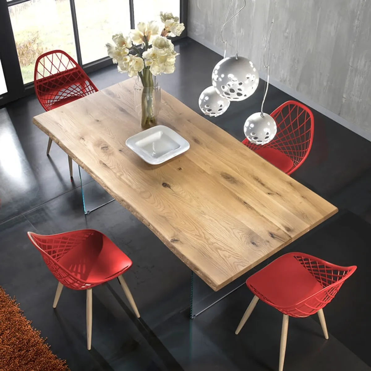 Nemesi 13.05 - Table design rectangulaire en bois avec pieds en verre — vue 3