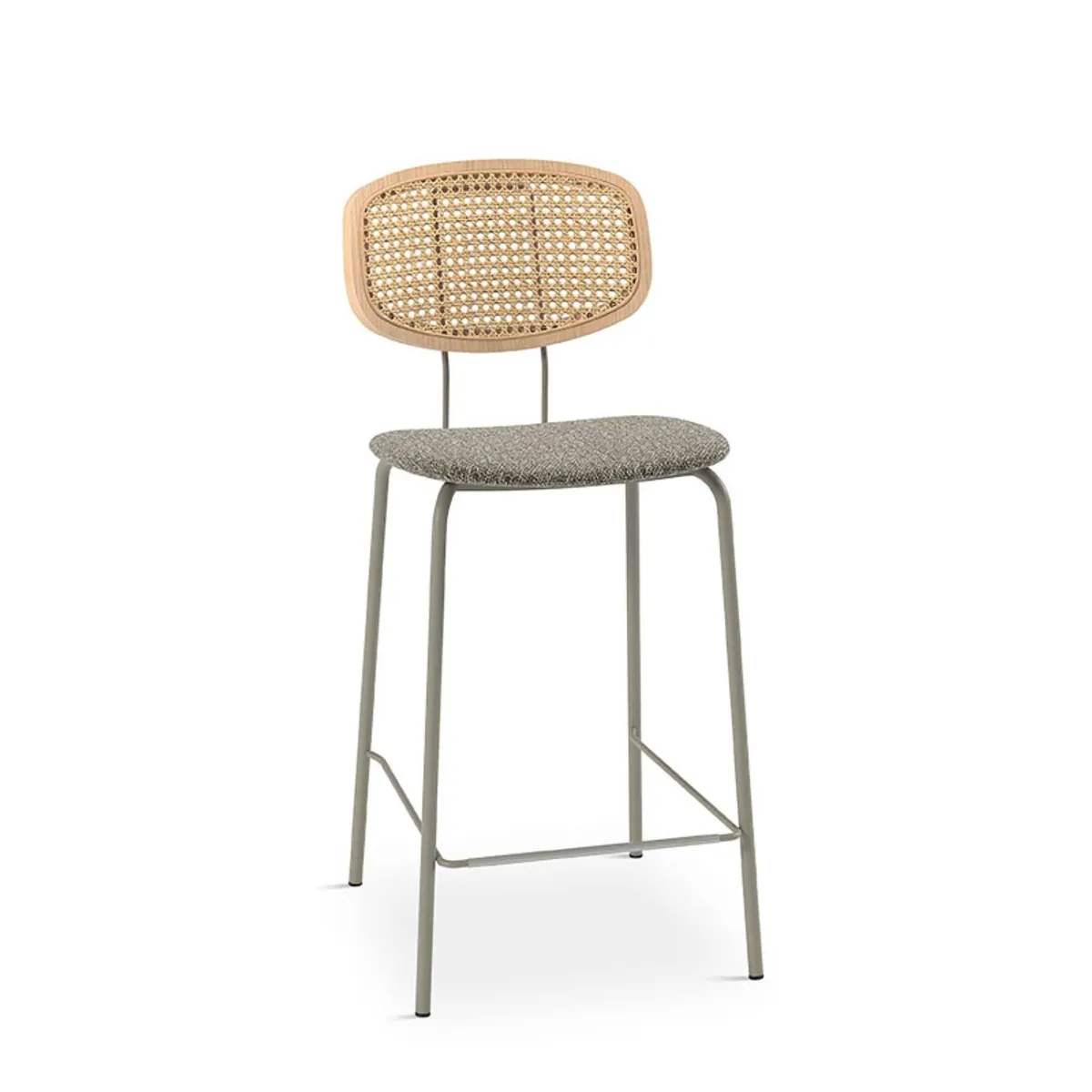 Ritmo - Tabouret snack vintage dossier en cannage avec assise tissu