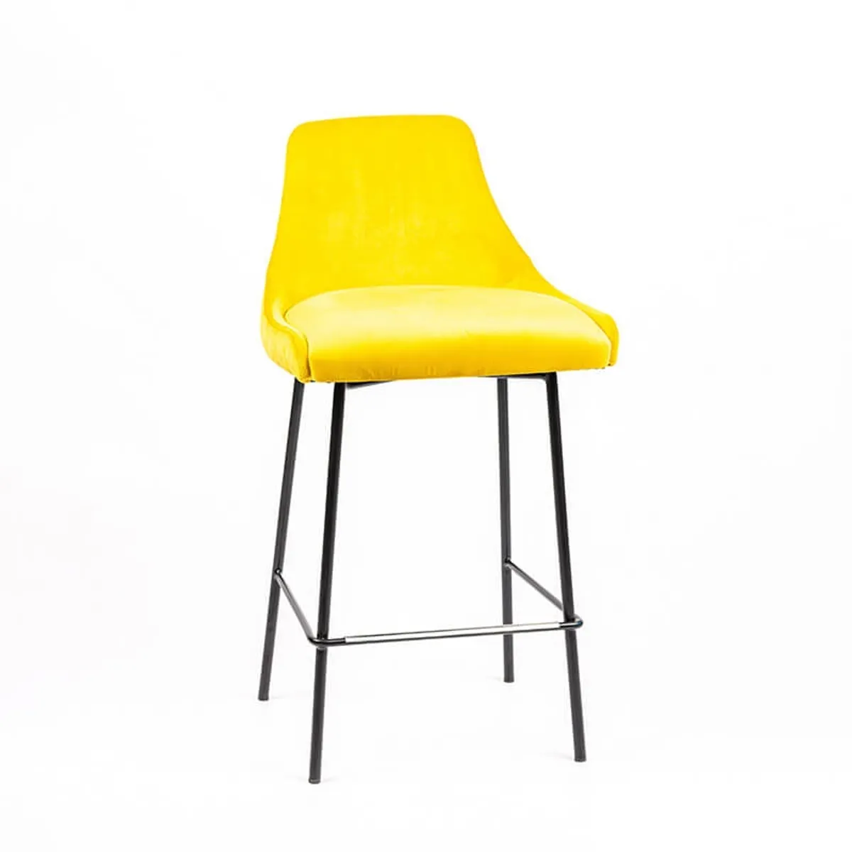 Lars line - Tabouret snack dos matelassé en tissu et pieds métal — vue 4