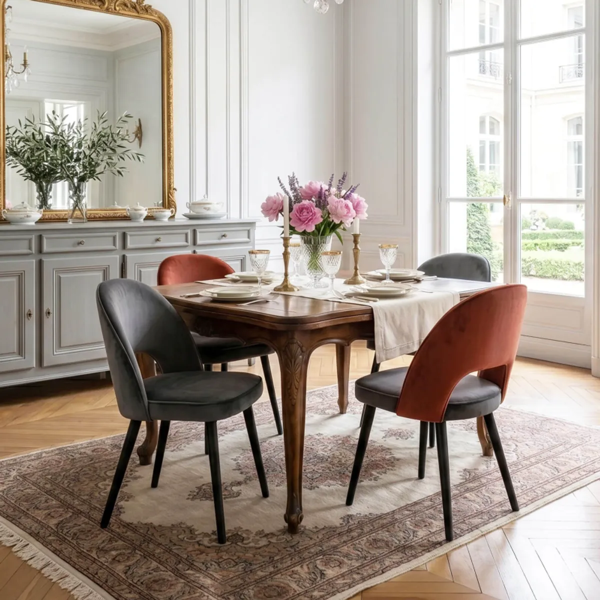 Bistrot - Chaise cosy avec dossier ajouré en tissu et pieds bois — vue 3