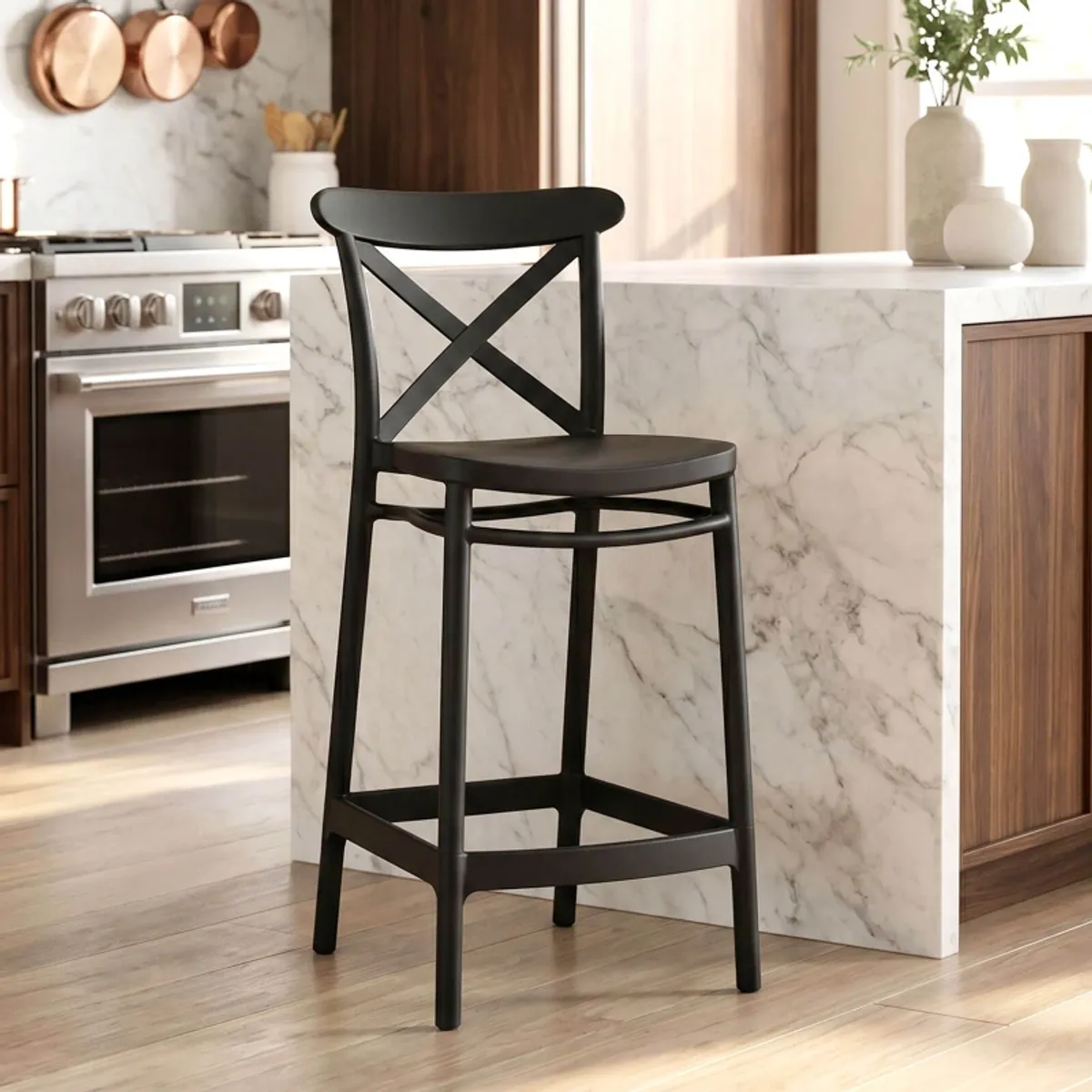 Cross - Tabouret snack moderne en polypropylène avec dossier